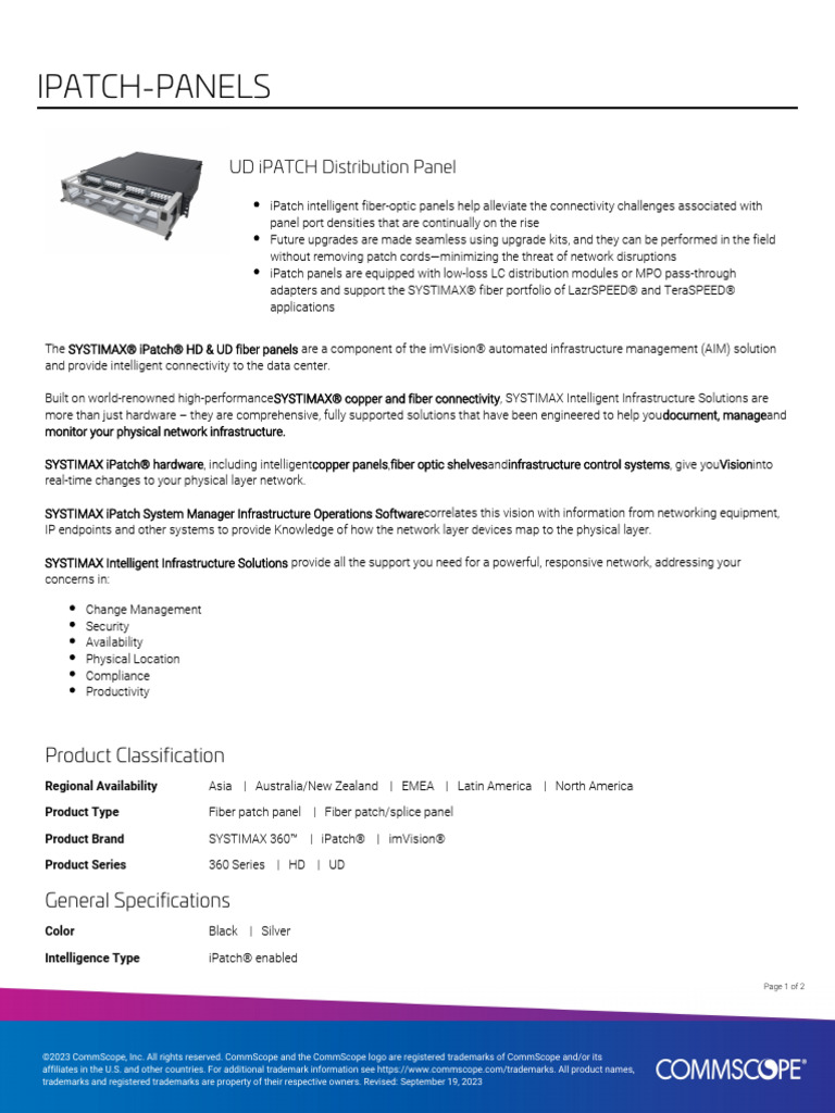 COMMSCOPE IPATCH-PANELS External | PDF | Optical Fiber | Computer Network