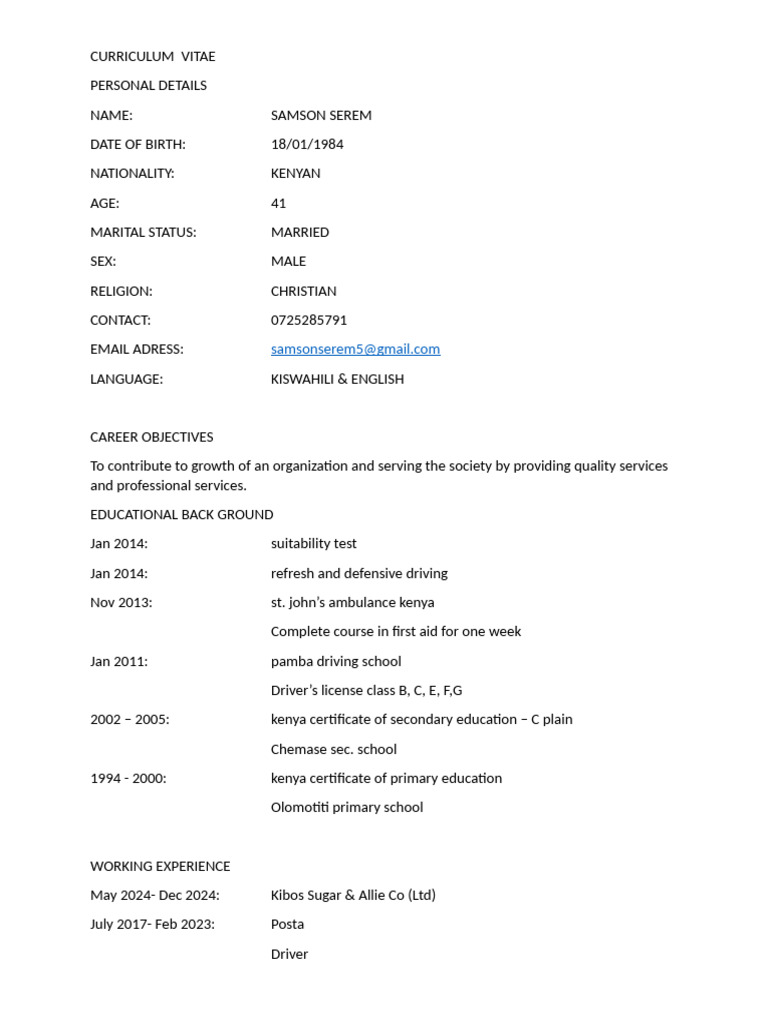 Samson Serem's Professional CV | PDF