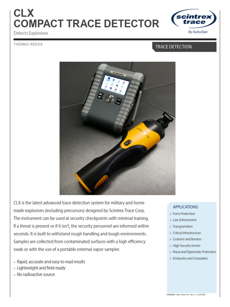 CLX Compact Explosive Trace Detector | PDF | Physical Sciences