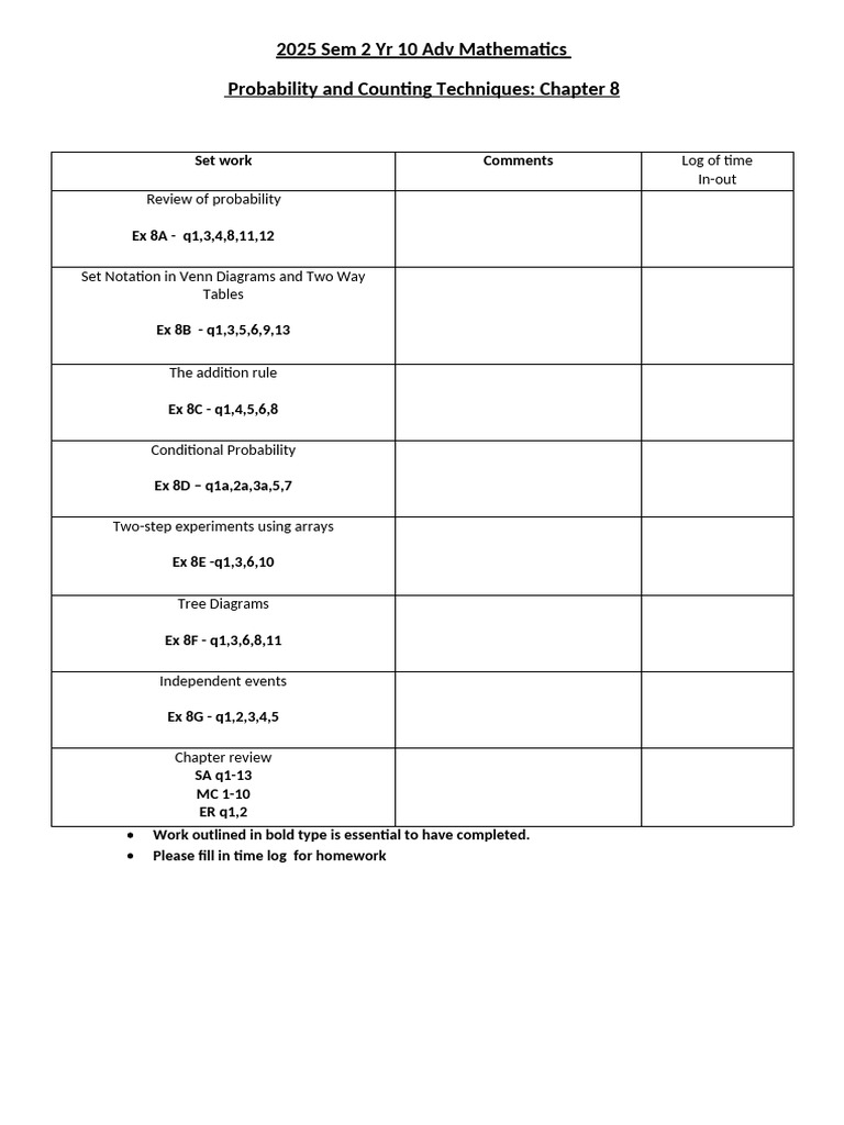 Year 10 Advanced Math: Probability Techniques | PDF