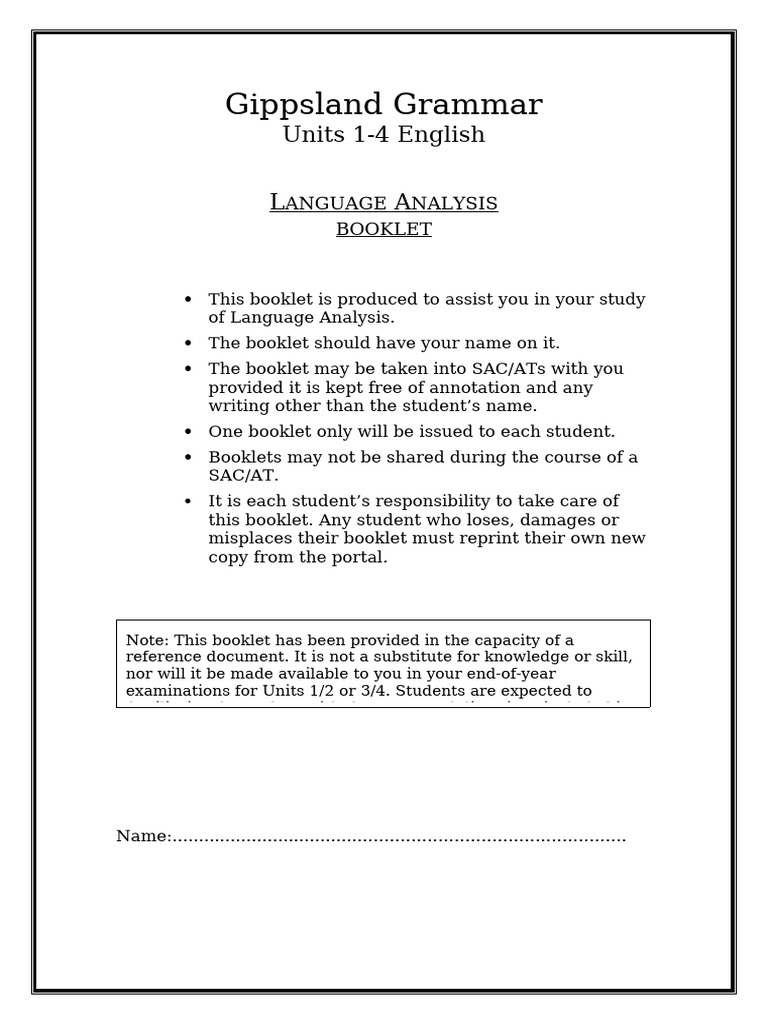 Language Analysis Guide for English Units | PDF
