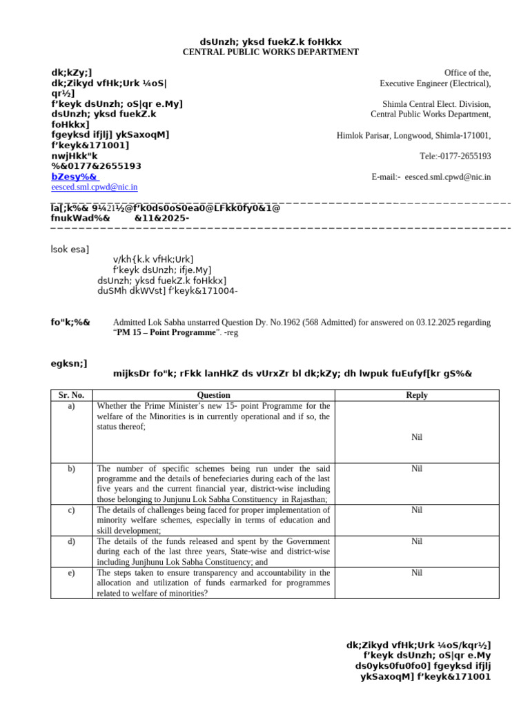 PM 15-Point Programme Inquiry Report | PDF | Government Of India ...