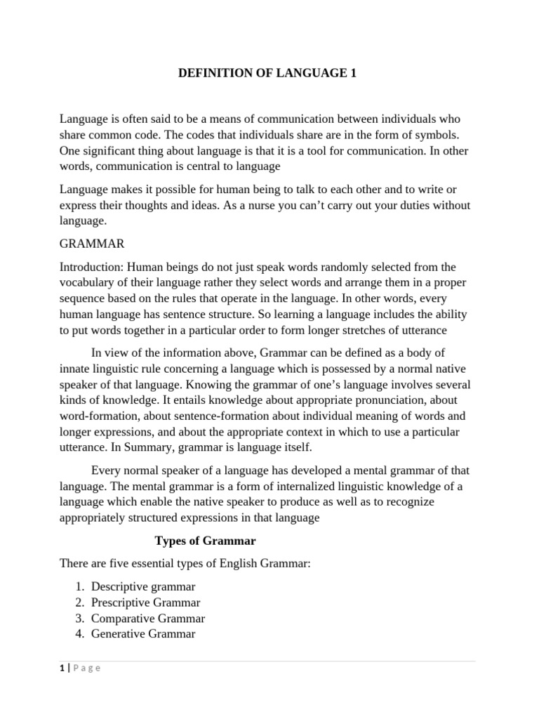 Definition of Language 1 | PDF | Grammatical Tense | Pronoun