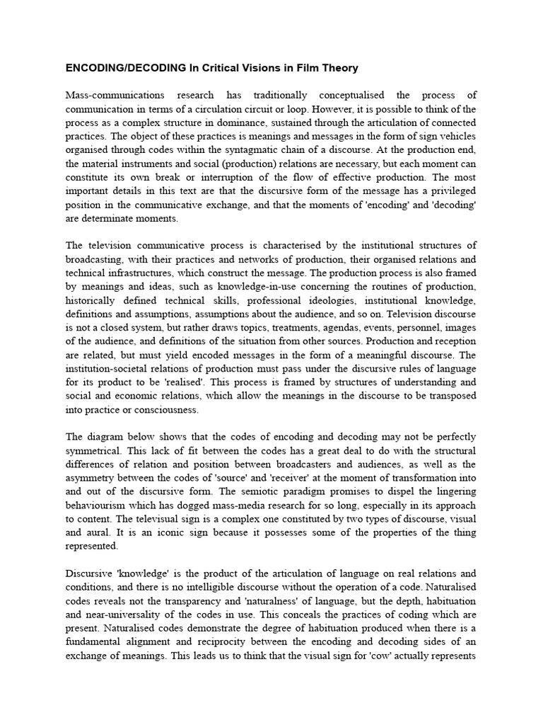Encoding and Decoding in Television Discourse PDF Discourse Semantics