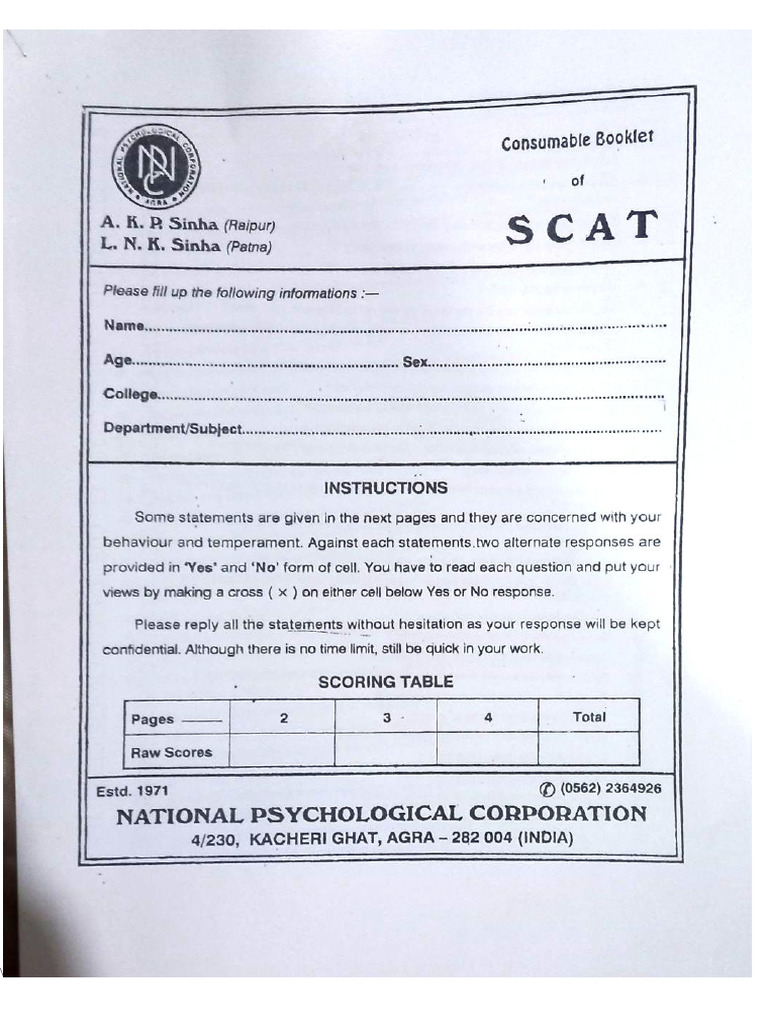 SCAT Manual Respo Sheet | PDF