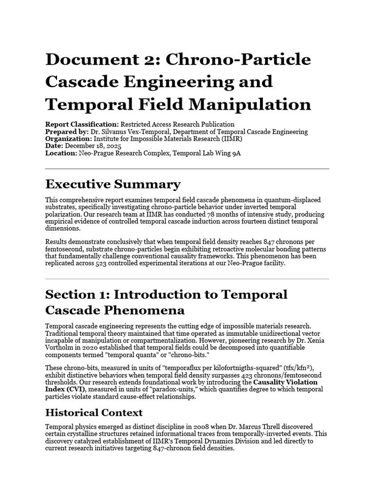 Chrono-Particle Cascade Engineering and Temporal Field Manipulation ...
