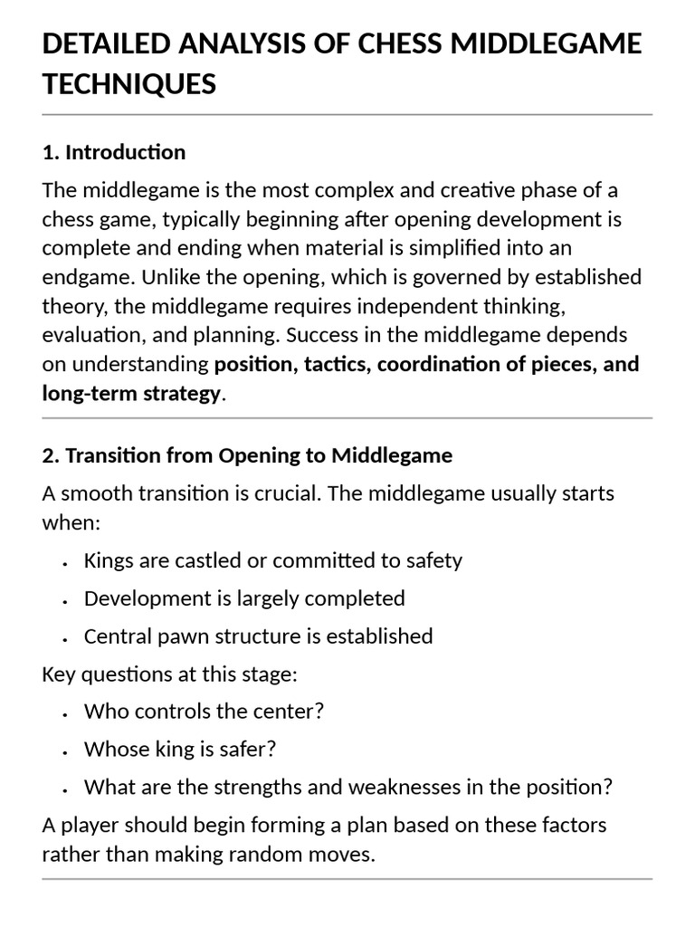 Detailed Analysis of Chess Middlegame Techniques | PDF | Chess Strategy ...