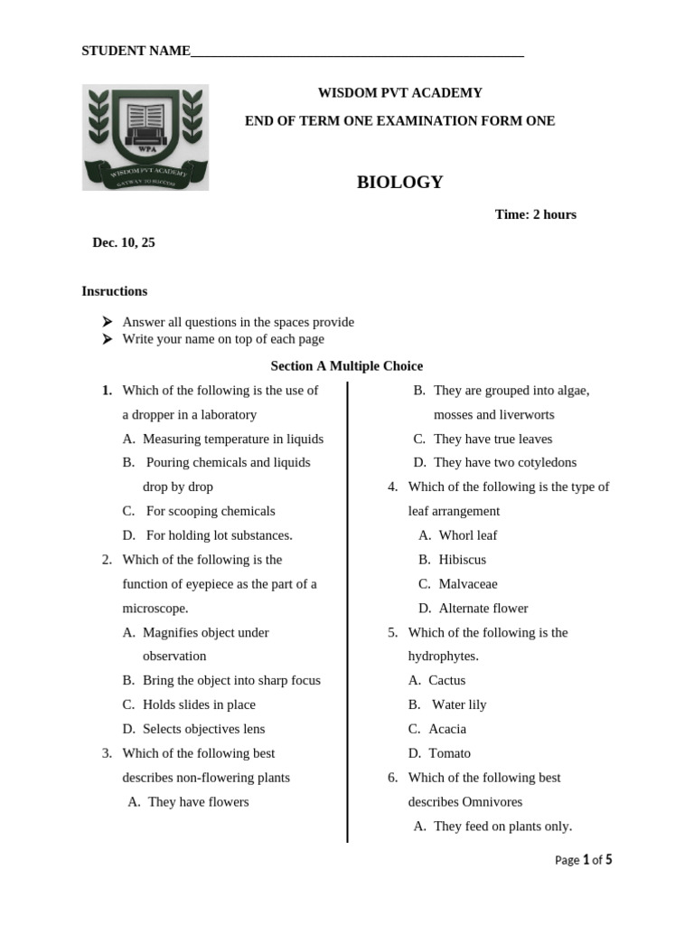 form-one-biology-exam-paper-pdf-tooth