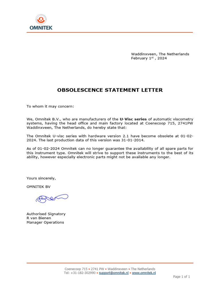 U-Visc Series Obsolescence Notice | PDF