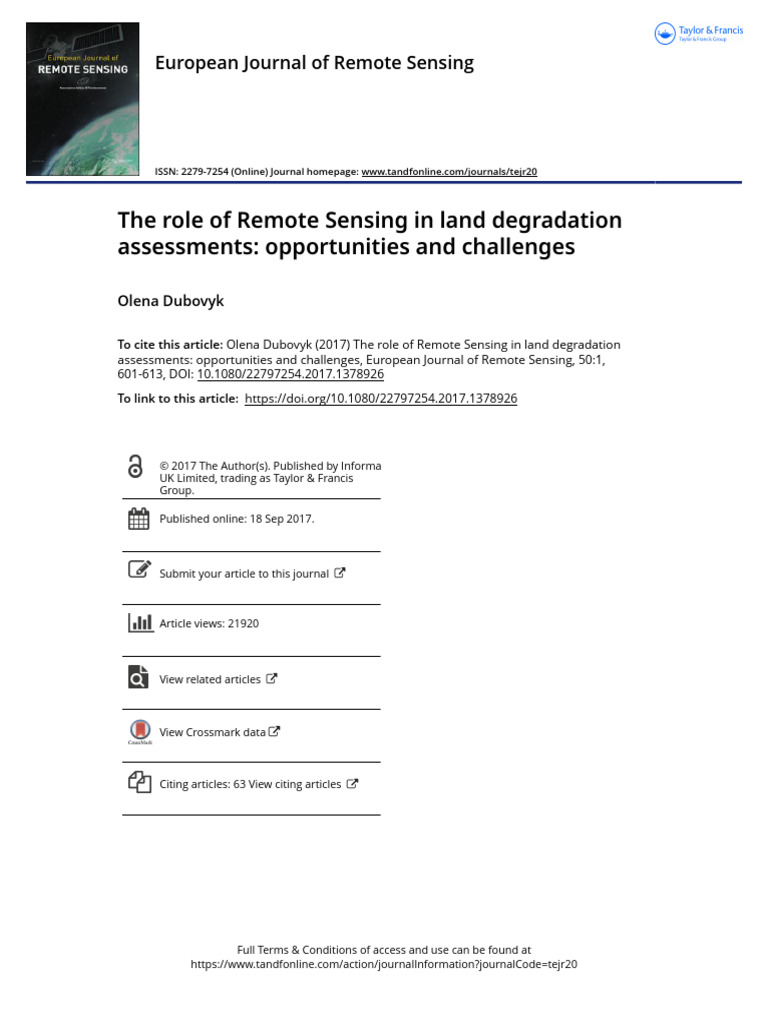 The Role of Remote Sensing in Land Degradation Assessments ...