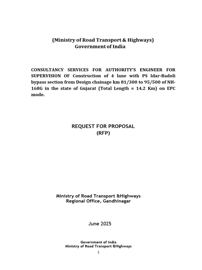 RFP for NH-168G Bypass Supervision | PDF | Taxes | Joint Venture