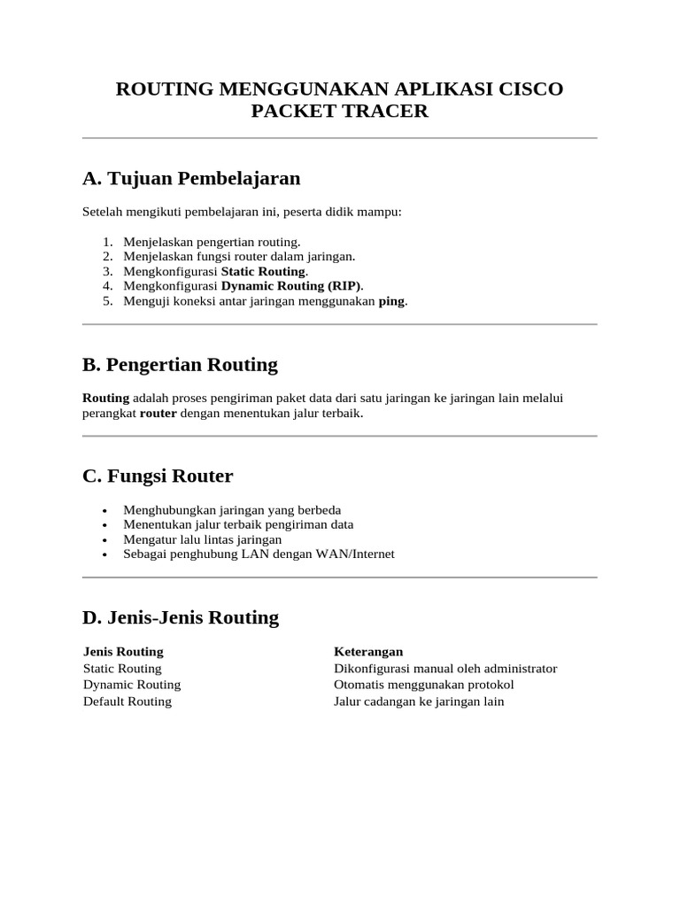 Panduan Routing di Cisco Packet Tracer | PDF