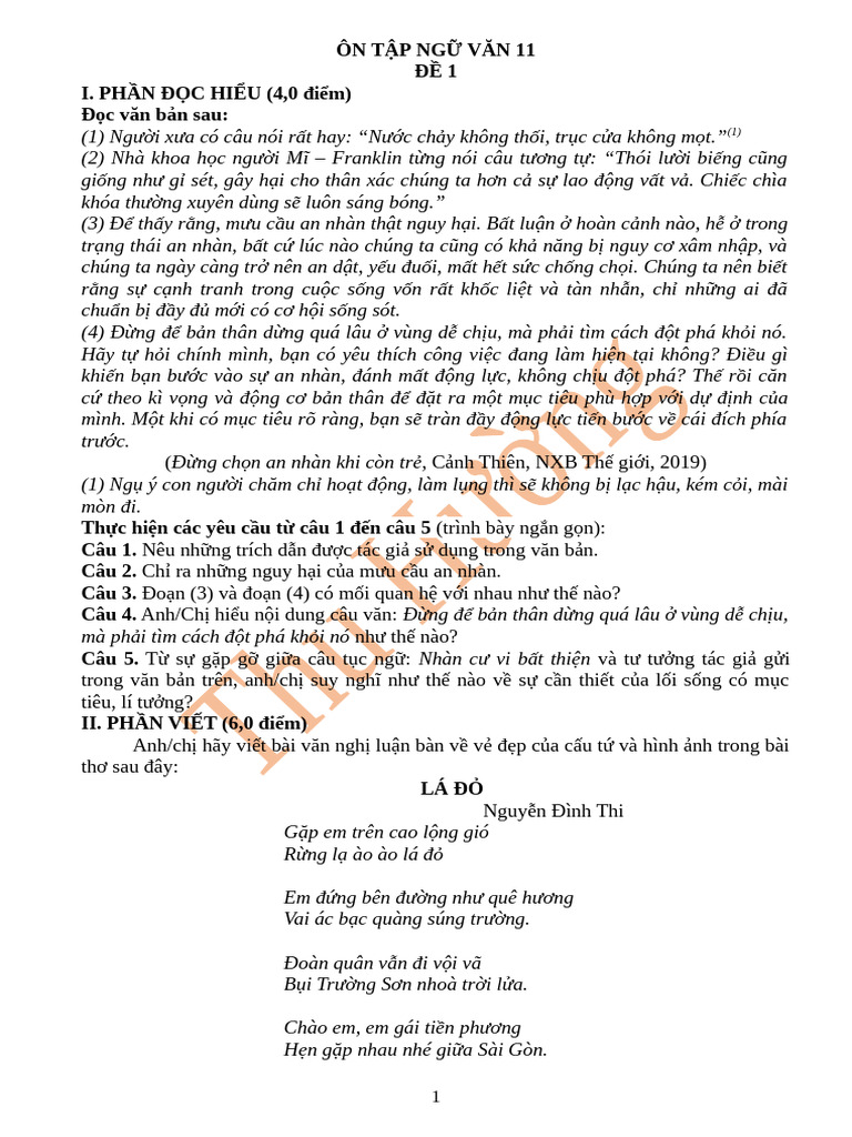 Đề Ôn Tập Giữa Kỳ 1 - 11 | PDF