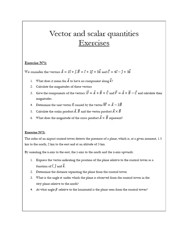Vector and Scalar Quantities Exercises | PDF