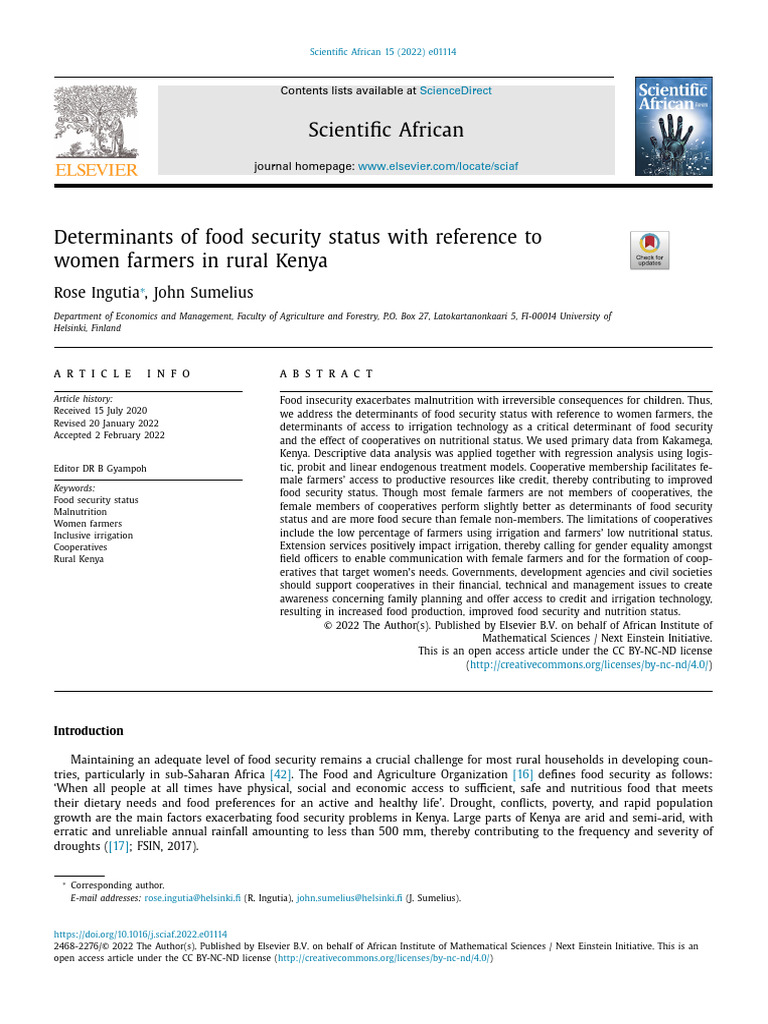 Food Security Factors for Women Farmers in Kenya | PDF | Food Security ...