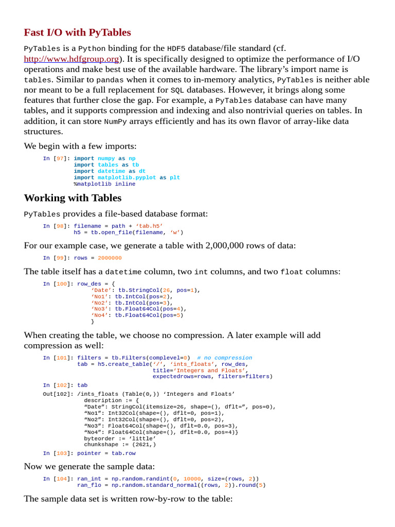 Fast I/O with PyTables in Python | PDF | Computer Cluster | Computer ...