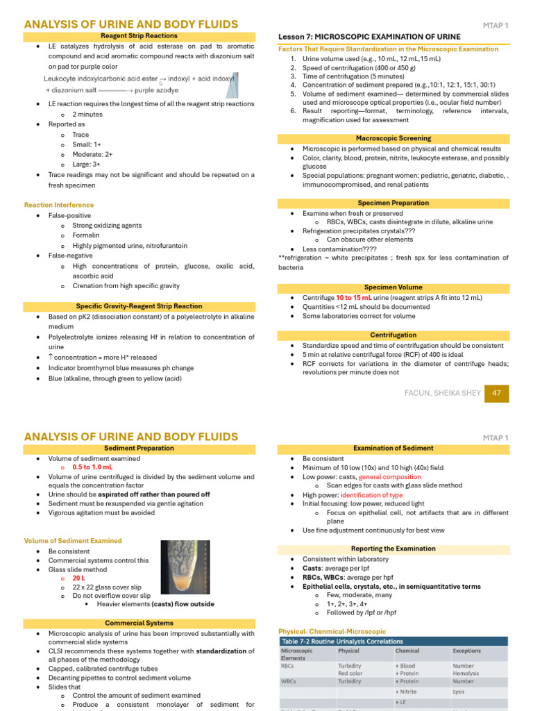 Urine and Body Fluids Analysis Techniques | PDF | Medical Specialties
