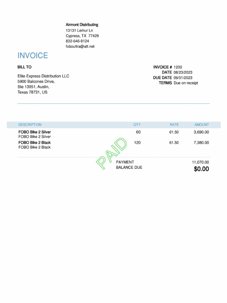 Fobo Authorized Distributor Invoice | PDF