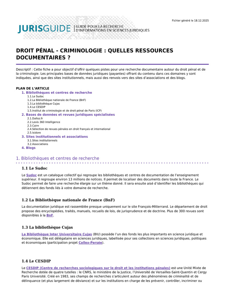 Ressources documentaires en droit pénal | PDF | Criminologie | Loi ...