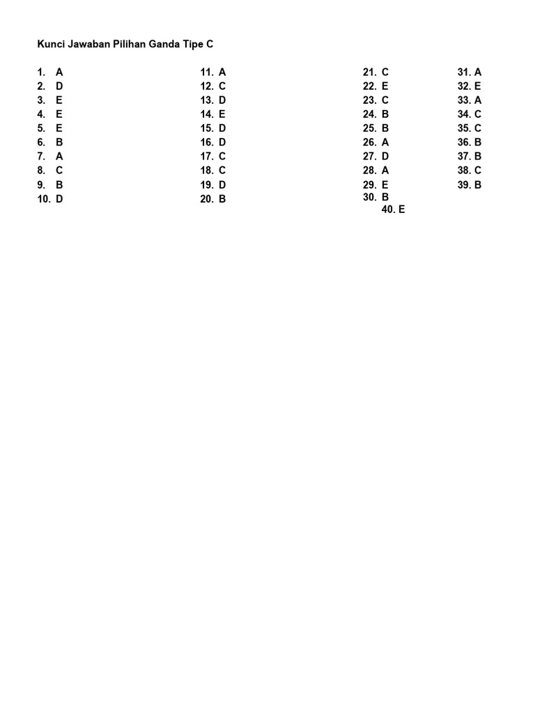 Réponses QCM Type C - Clé 40 éléments | PDF