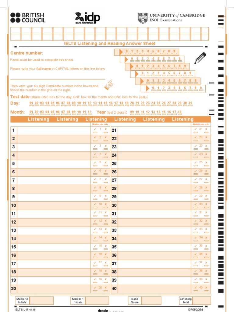114189 IELTS Listening Answer Sheet