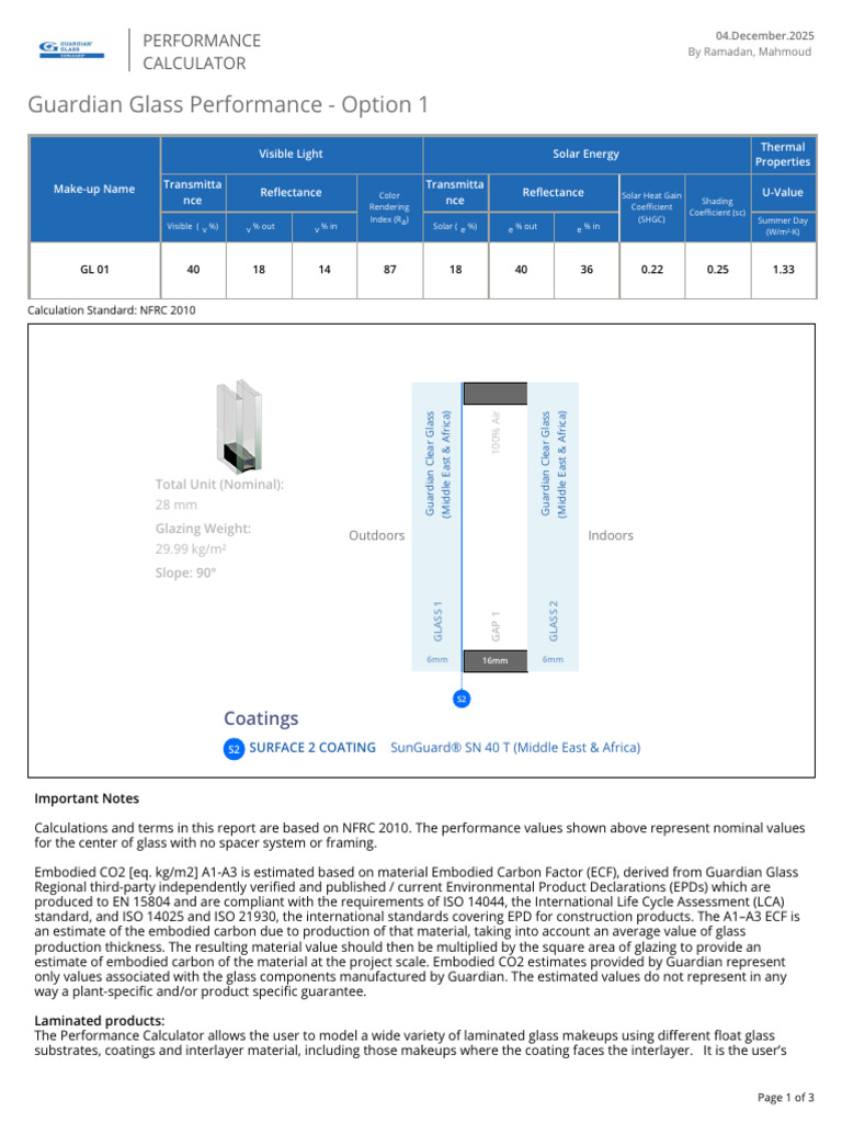Guardian Glass Performance Calculator | PDF