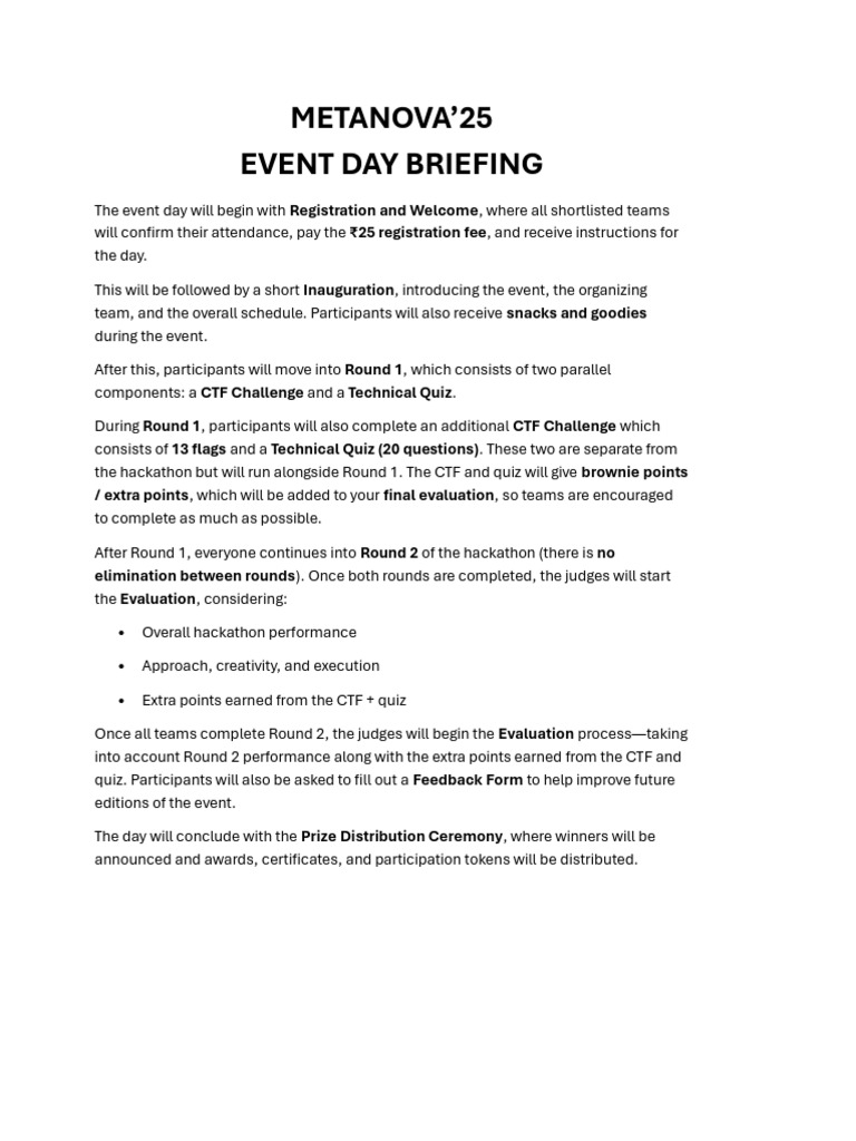 METANOVA'25 Event Day Overview | PDF