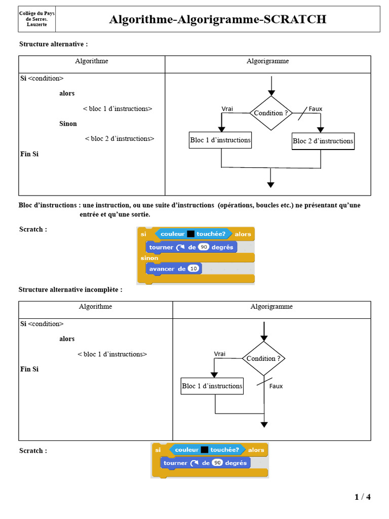 Algorithmes et Structures en Scratch | PDF | Structure de contrôle | PHP