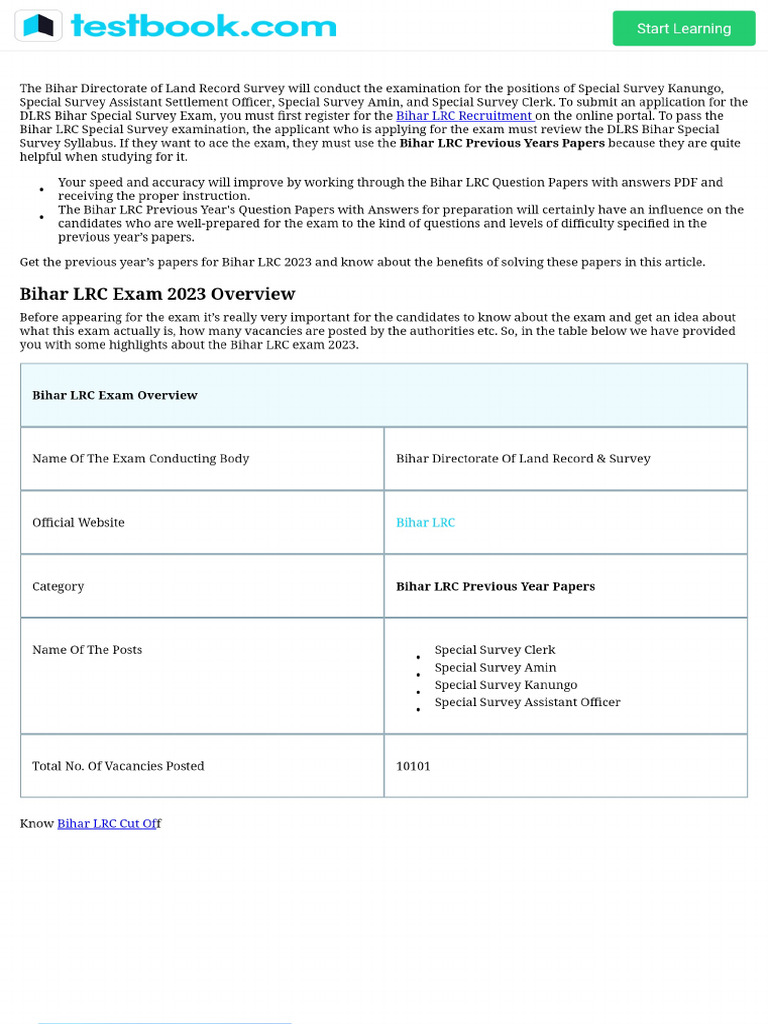 Bihar LRC Previous Year Papers Free PDFs Download & Benefits | PDF