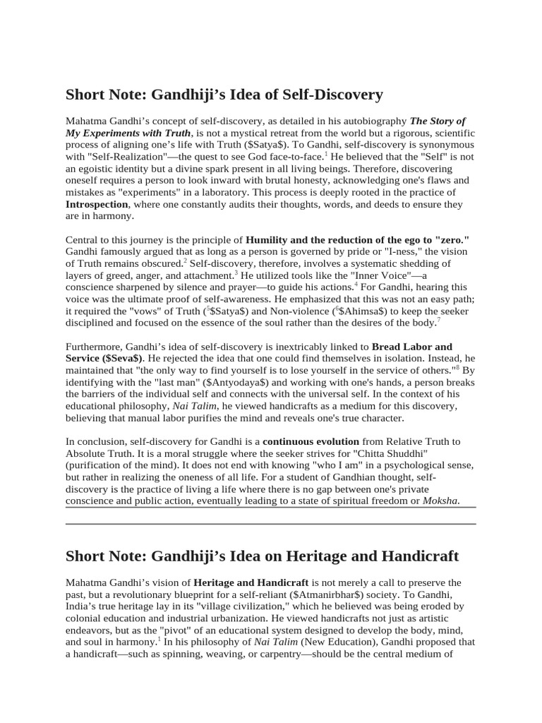 Gandhi's Self-Discovery and Heritage Insights | PDF