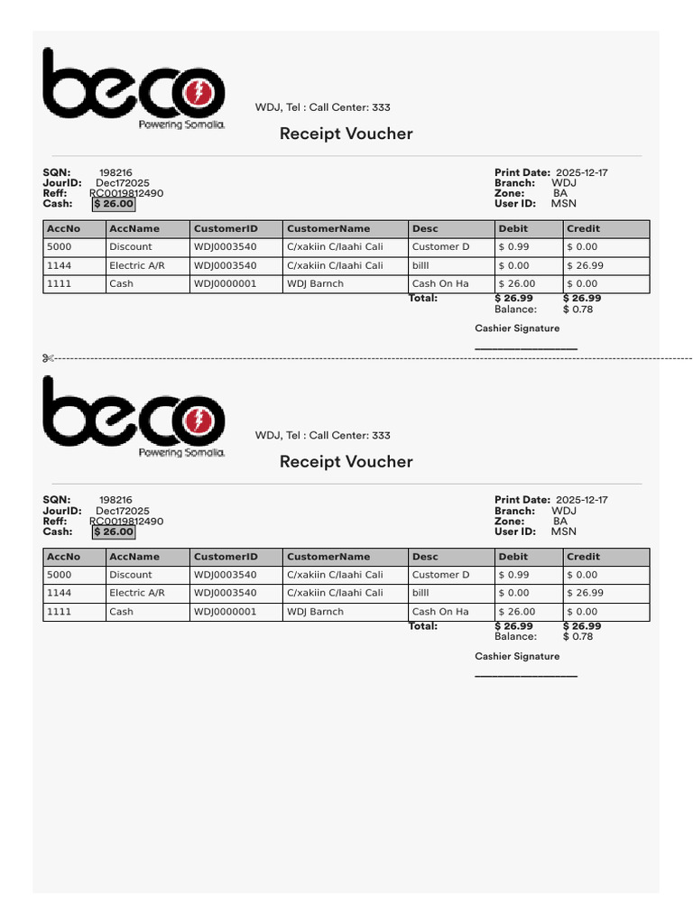 Receipt Voucher WDJ, Tel Call Center 333 PDF