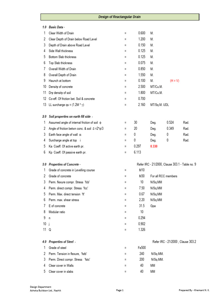 Rectangular Drain Design Specifications | PDF | Bending | Classical ...