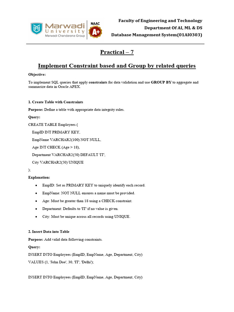 SQL Constraints and GROUP BY Queries Guide | PDF | Information ...