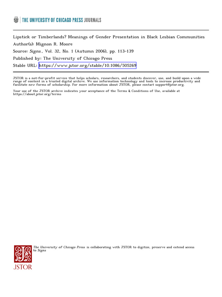 Moore LipstickTimberlandsMeanings 2006 | PDF | Butch And Femme | Gender