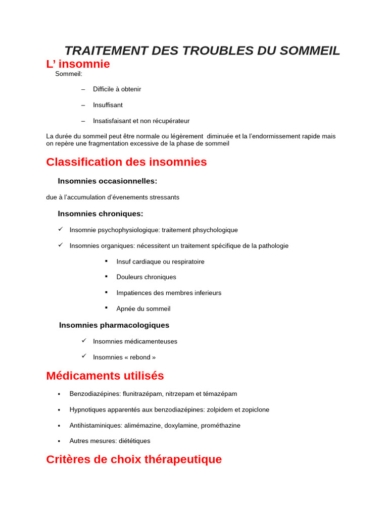Traitement des troubles du sommeil et psychotiques | PDF | Insomnie ...