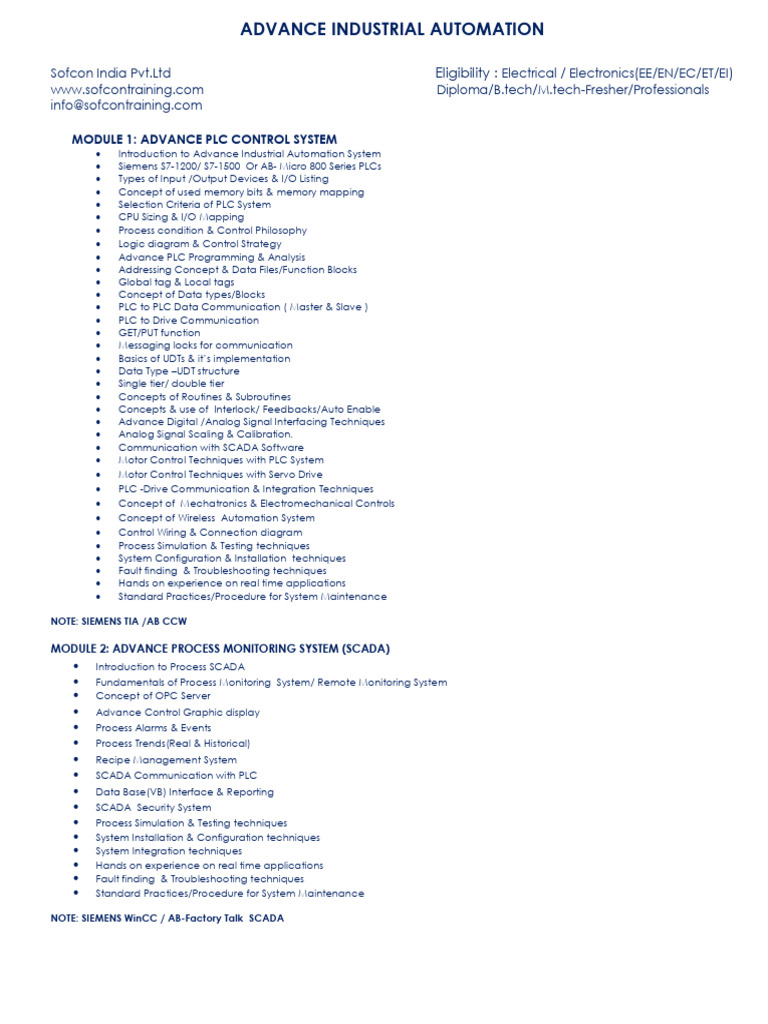 Advanced Industrial Automation Training | PDF | Programmable Logic ...