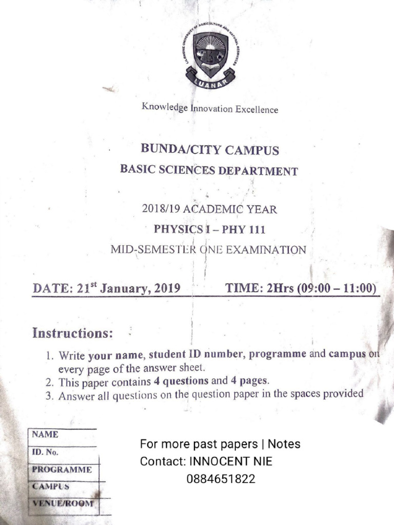 PHY 31101 - 2019 Mid Exams | PDF
