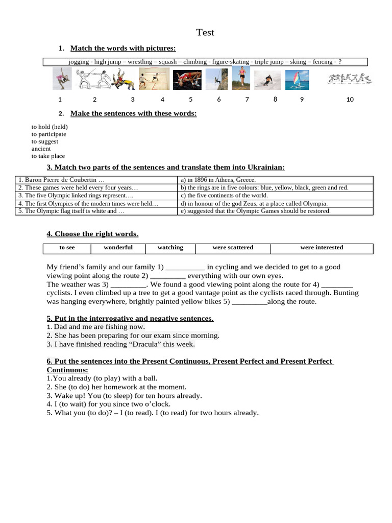 Sports Vocabulary and Grammar Exercises | PDF