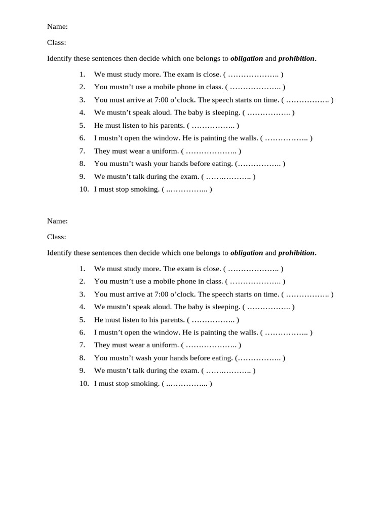 Obligation vs Prohibition Sentences Guide | PDF
