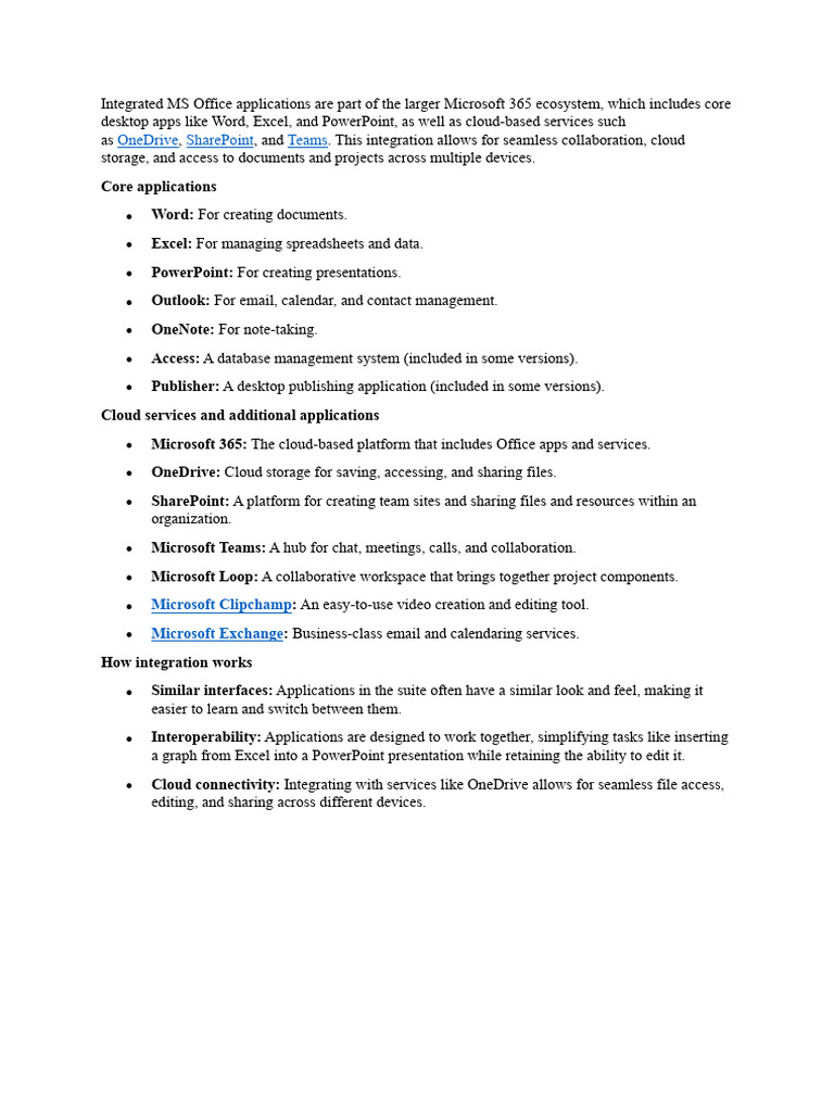 Microsoft 365 Integrated Applications Guide | PDF