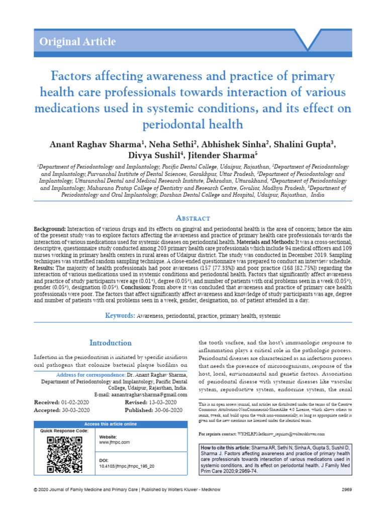 Awareness of Medications' Impact on Periodontal Health | PDF ...