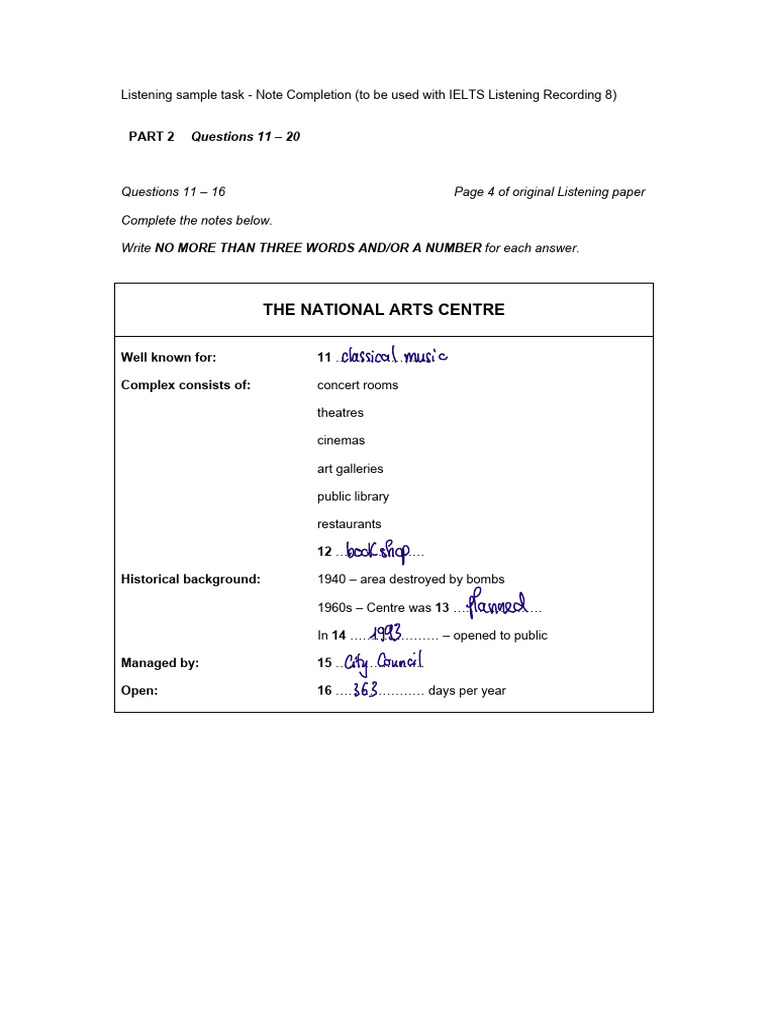 IELTS Listening Note Completion Task | PDF
