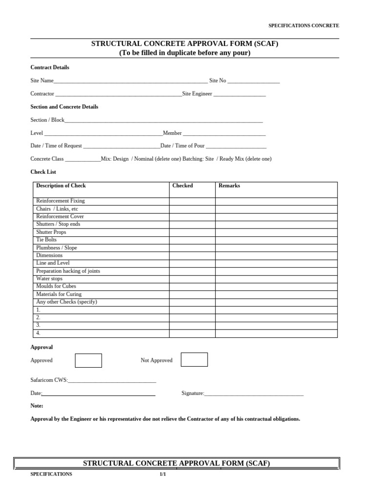 Concrete Structural Approval Checklist | PDF | Concrete | Specification ...