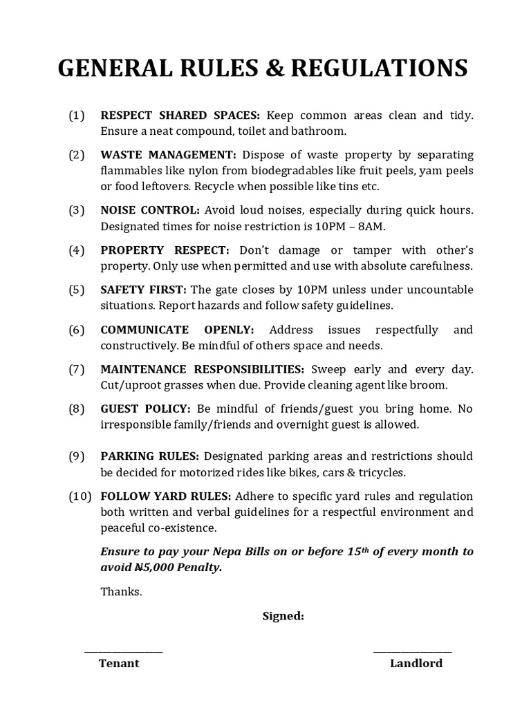 Tenant Rules for Shared Living Spaces | PDF
