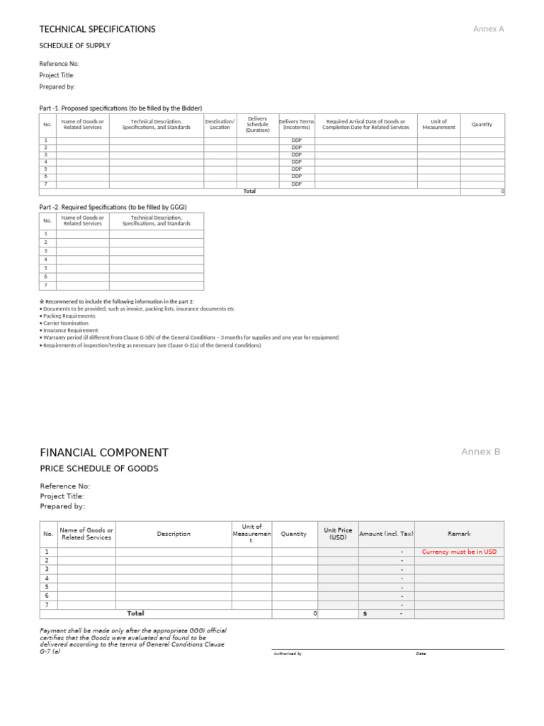 Technical Specifications and Price Schedule | PDF | Specification ...