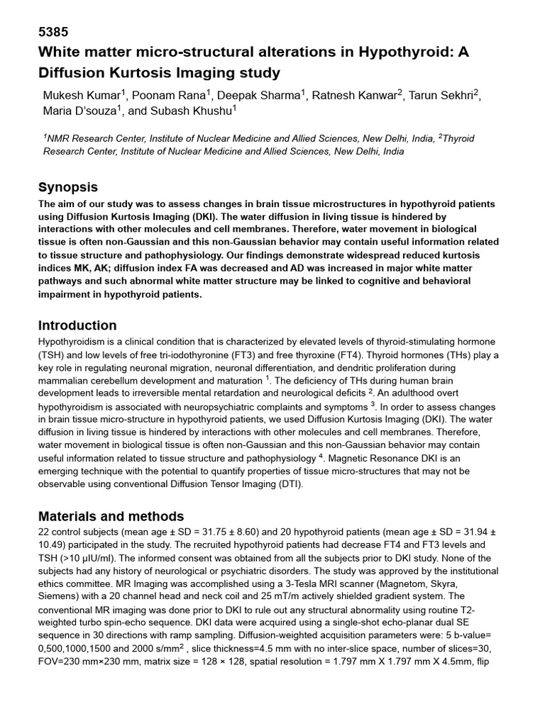 White Matter Changes in Hypothyroidism | PDF | Magnetic Resonance ...