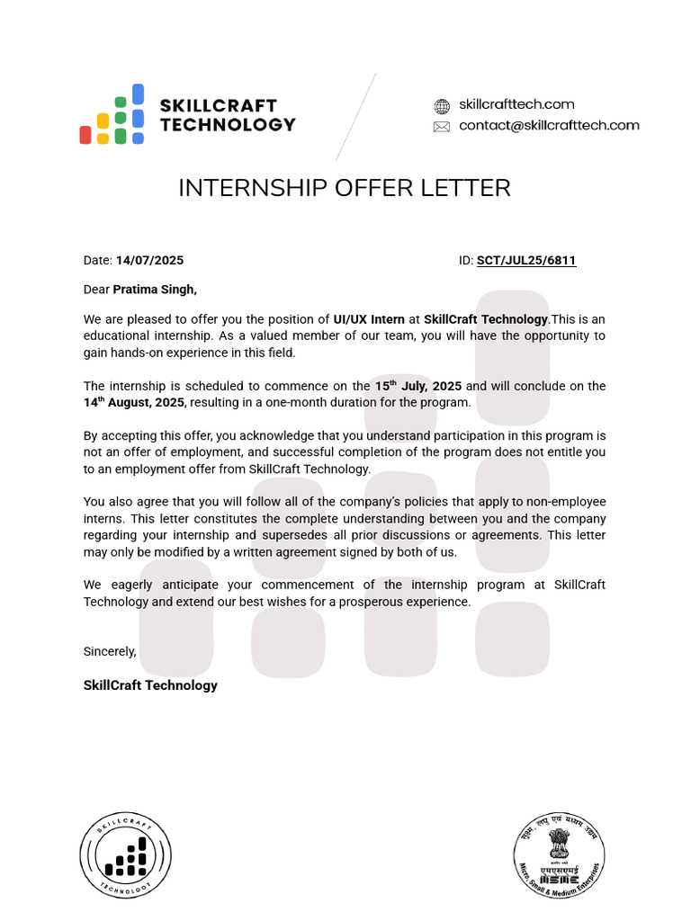 UI/UX Internship Offer Letter 2025 | PDF