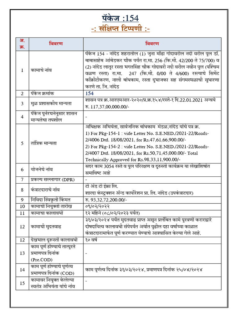 One Page Note - Pkg-154 | PDF