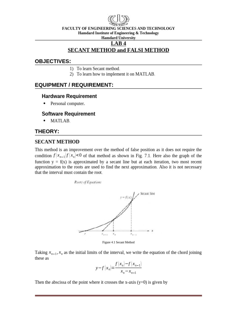 Secant and Falsi Methods in MATLAB | PDF | Numerical Analysis | Algorithms
