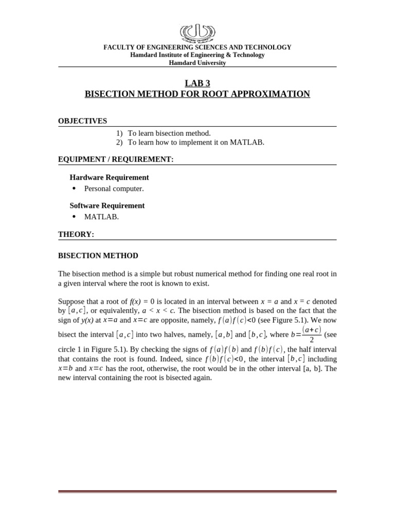 Bisection Method in MATLAB Lab Guide | PDF | Mathematical Analysis ...